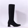 Miss Elastic Fax Block Pull On Long Boot - Black Suede